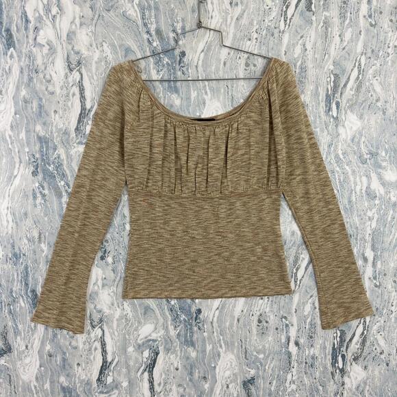 Fairy Boho Cottage Preppy Gold Tan Ribbed Long Sleeve Top (S) - Picture 2 of 7